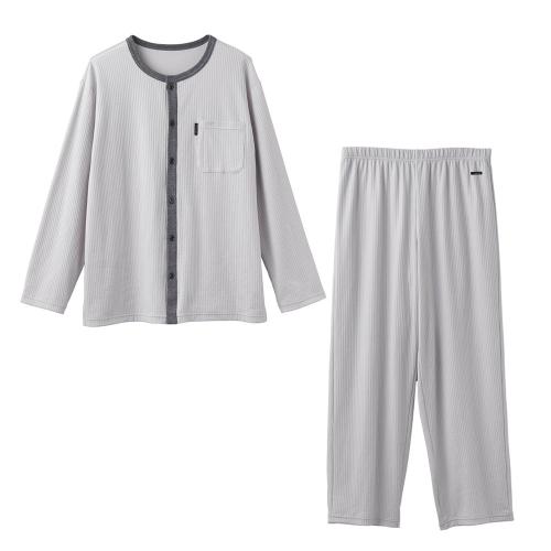 リカバリーパジャマ ニットサッカー メンズ ライトグレー M→L