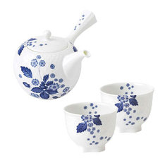 ストロベリー　ブルーム　インディゴ　ジャパニーズティーポット・ジャパニーズティーカップペアセット