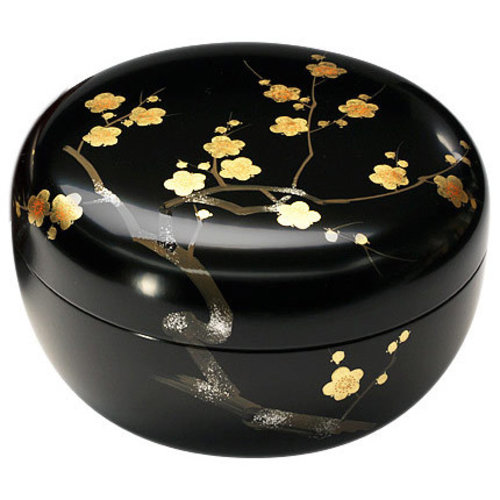 丸菓子器 枝梅蒔絵 黒
