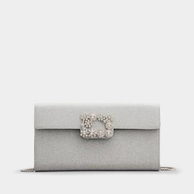 フラワー ストラス バックル ファブリック クラッチ バッグ