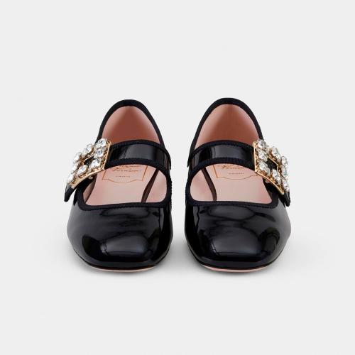 「トレ ヴィヴィエ」 ストラス バックル パテント レザー ベビー バレリーナ 34→39.5