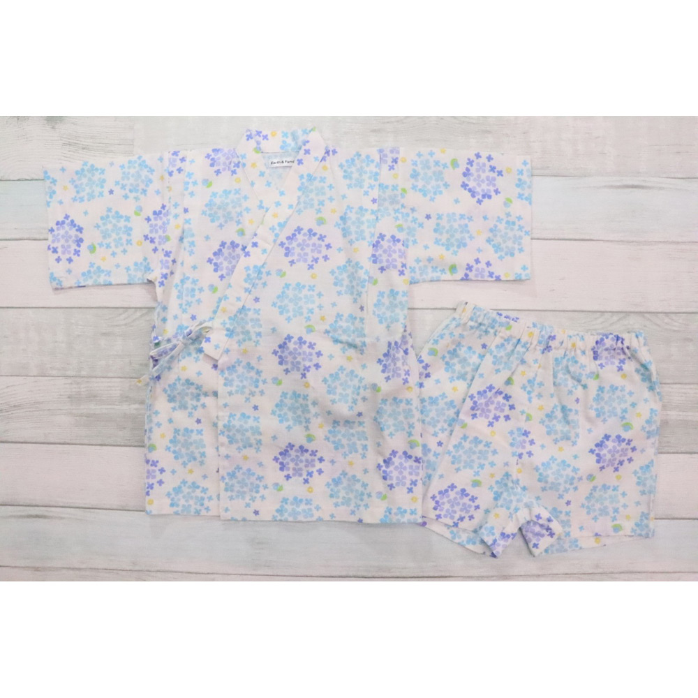 ＜Ｅａｒｔｈ＆Ｆａｍｉｌｙ＞甚平（あじさい） ブルー 100cm→130cm