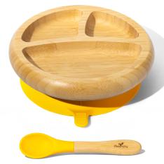 竹のプレート+スプーンセット イエロー
