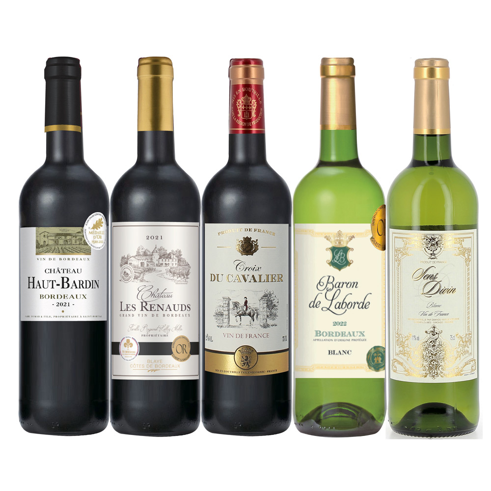 フランスボルドー金賞受賞入り赤白ワイン5本セット