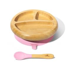 竹のプレート+スプーンセット ピンク