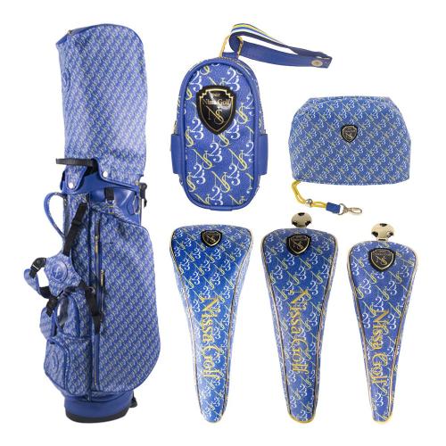 モノグラムキャディバッグ＆ヘッドカバー・ボールケース6点セット＜スタンドタイプ・ブルー＞