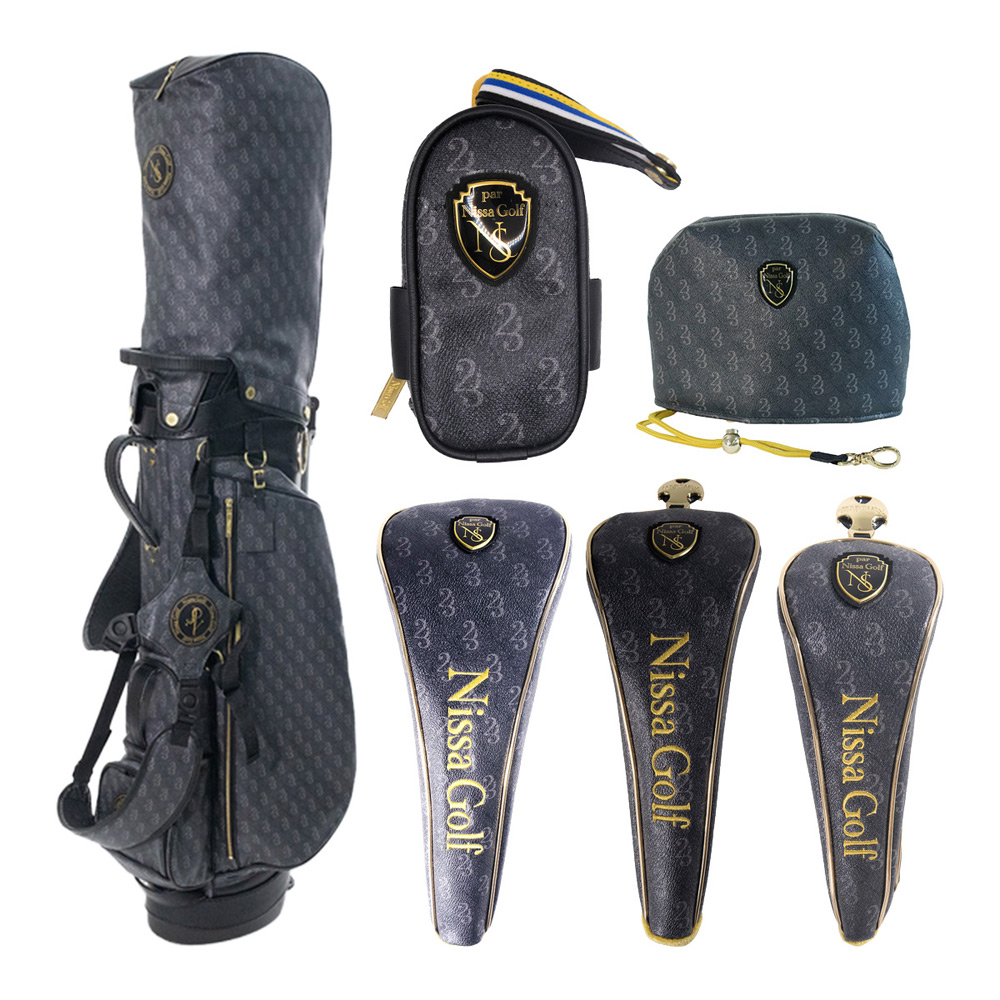 モノグラムキャディバッグ＆ヘッドカバー・ボールケース6点セット＜スタンドタイプ・ブラック＞