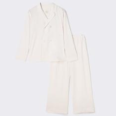 ロイヤルオーガニックコットン ダブルボタンパジャマ オフホワイト セットアップ　S→LL