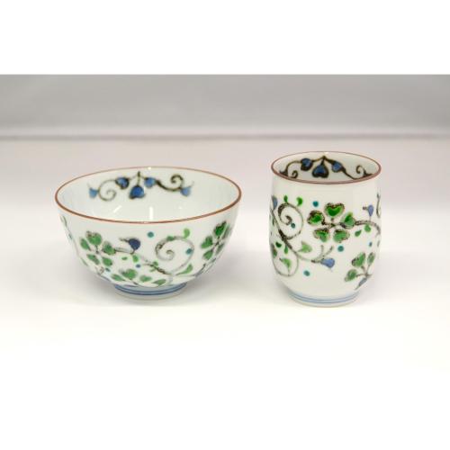 京焼・清水焼 花唐草（緑）ひと膳セット