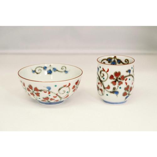 京焼・清水焼 花唐草（赤）ひと膳セット