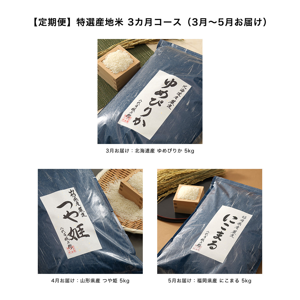 【定期便】特選産地米 3カ月コース（3月～5月お届け）
