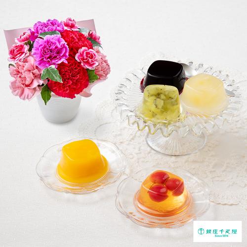 【母の日】生花　アレンジ「ロゼボヌール」＆＜銀座千疋屋＞銀座ゼリー6個