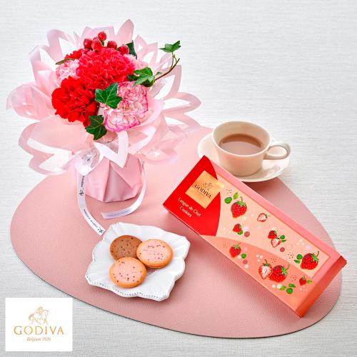 【母の日】生花　マザーズシュシュS＆＜GODIVA＞あまおう苺ラングドシャクッキーアソートメント　8枚入