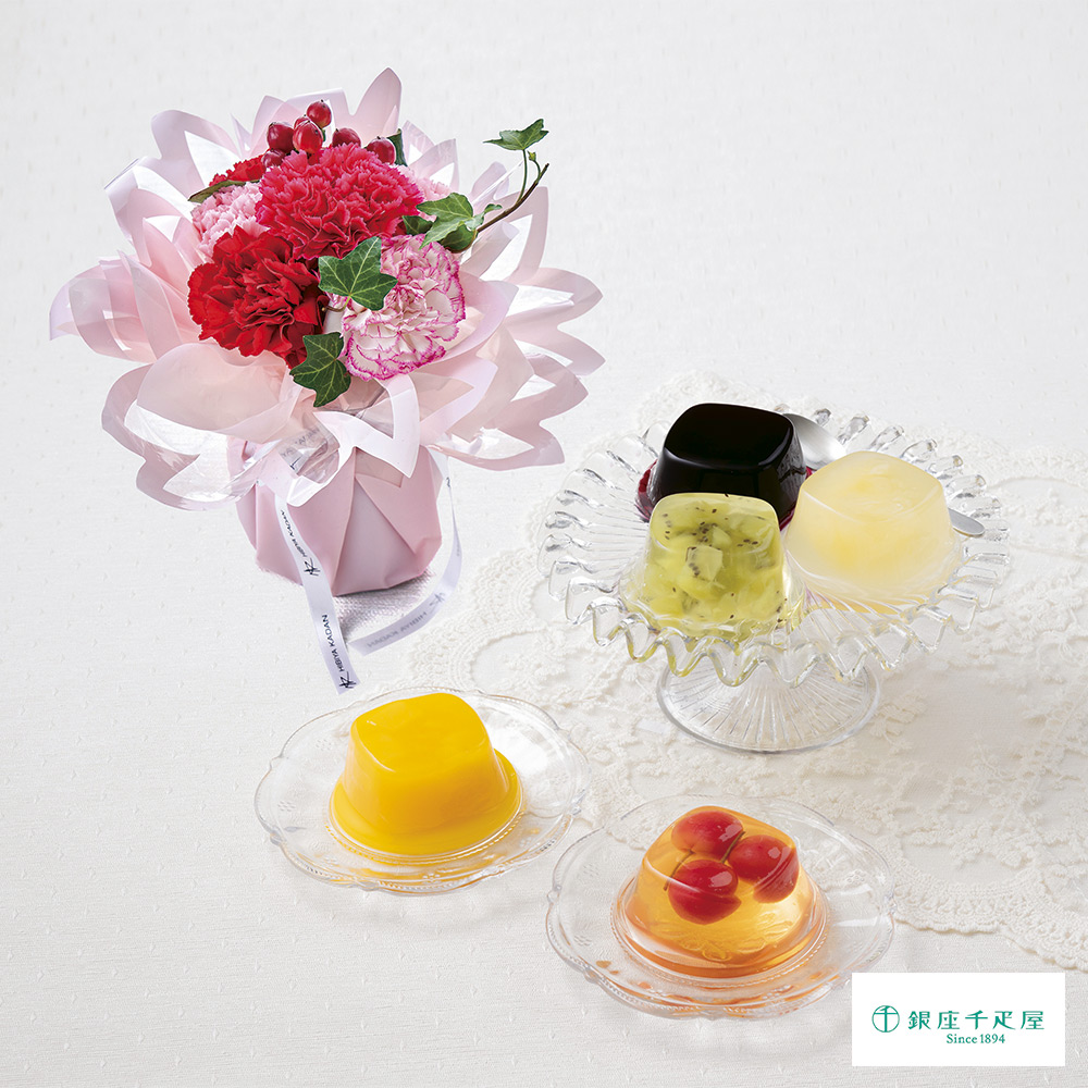 【母の日】生花　マザーズシュシュS＆＜銀座千疋屋＞銀座ゼリー6個