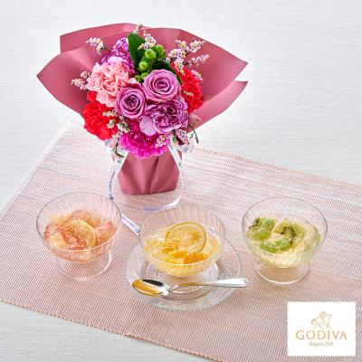 【母の日】生花　マザーズシュシュM＆＜GODIVA＞フルーツジュレ（3個入）