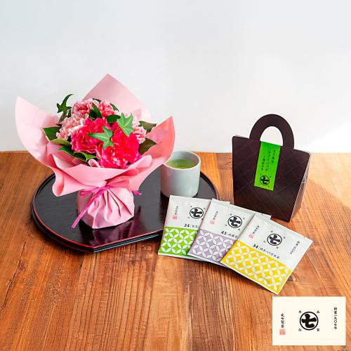 【母の日】生花　そのまま飾れる母の日ブーケ＆＜丸七製茶＞ティーバッグ7種詰合せ