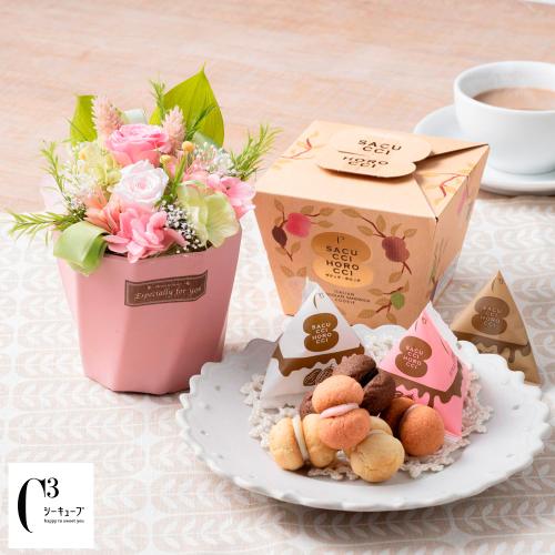 【母の日】プリザーブドフラワー「フロットン」＆＜シーキューブ＞サクッチ・ホロッチ　6個入