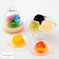 【母の日】ハートガラスドームプリザーブド　ブルー・ピンク＆＜銀座千疋屋＞銀座ゼリー6個