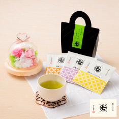 【母の日】ハートガラスドームプリザーブド　ピンク＆＜丸七製茶＞ティーバッグ7種詰合せ