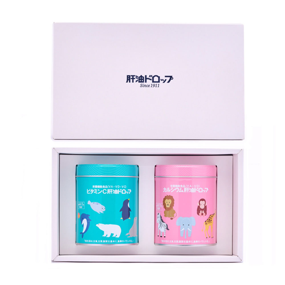 ＜河合薬業＞肝油ドロップ300粒 2缶詰合せ（カルシウム1缶・ビタミンC1缶）