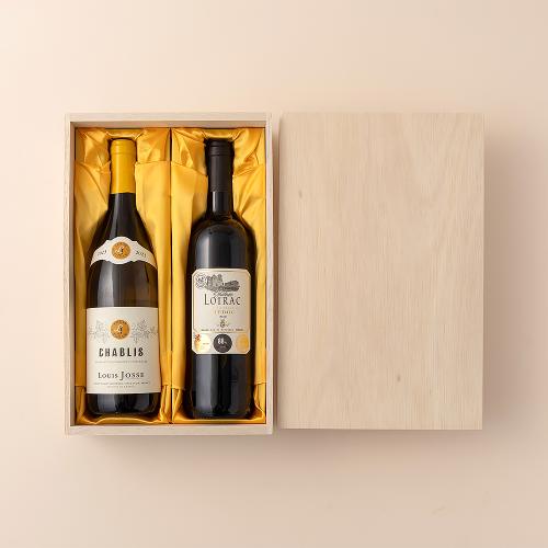 フランスブルゴーニュ白ワイン&ボルドー金賞受賞赤ワインセット(木箱入り)