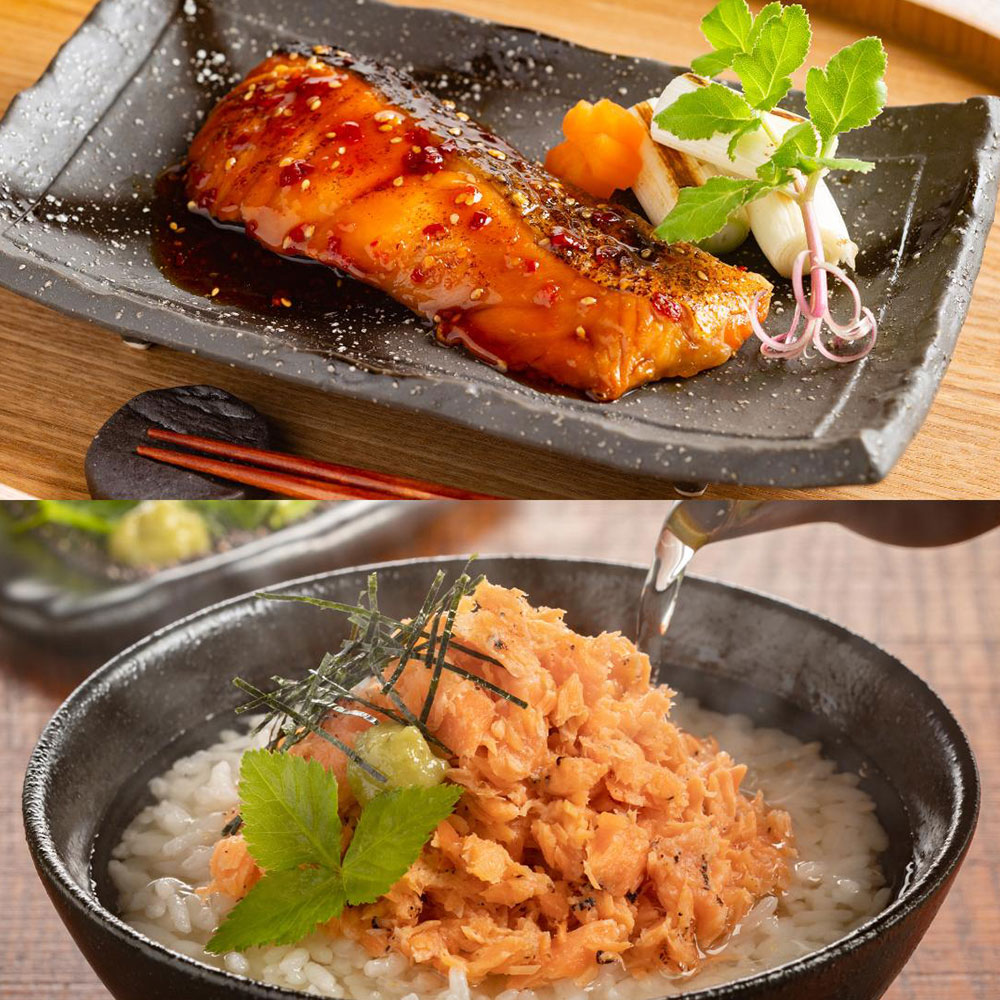 高島屋オンラインストア　鮭の照焼と炙り西京焼鮭のだし茶漬けセット（2種8個）　商品詳細
