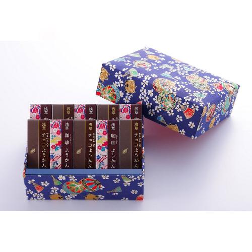 「浅草むぎとろ」チョコようかん5個、珈琲ようかん5個 文庫箱入り