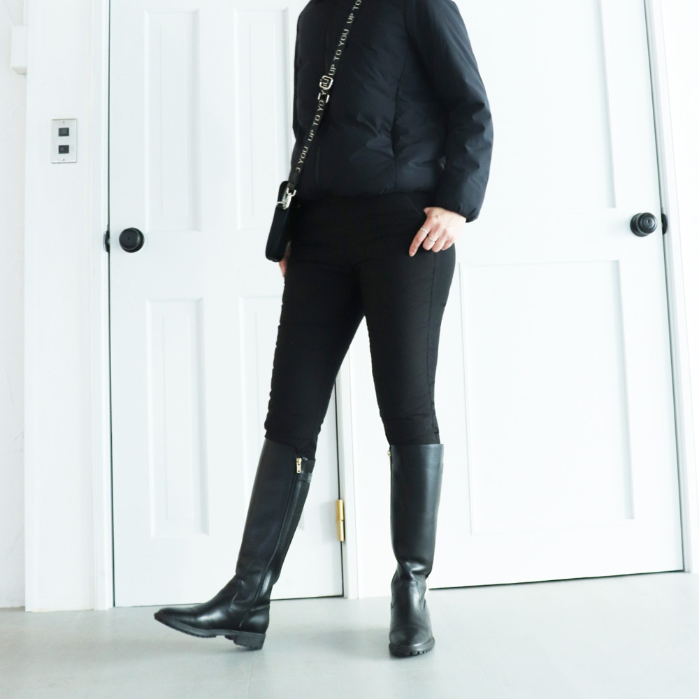 ダウンパンツ　ボーダー　はっ水加工　ブラック　M→L