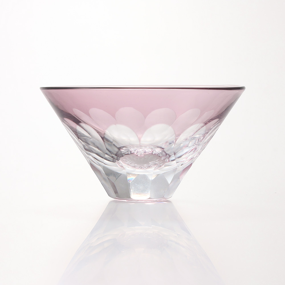 〈江戸硝子 粋彩切子〉 ぐい呑み逆さ富士W 透菫