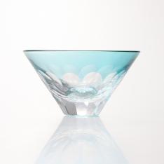 〈江戸硝子 粋彩切子〉 ぐい呑み逆さ富士W 透翠