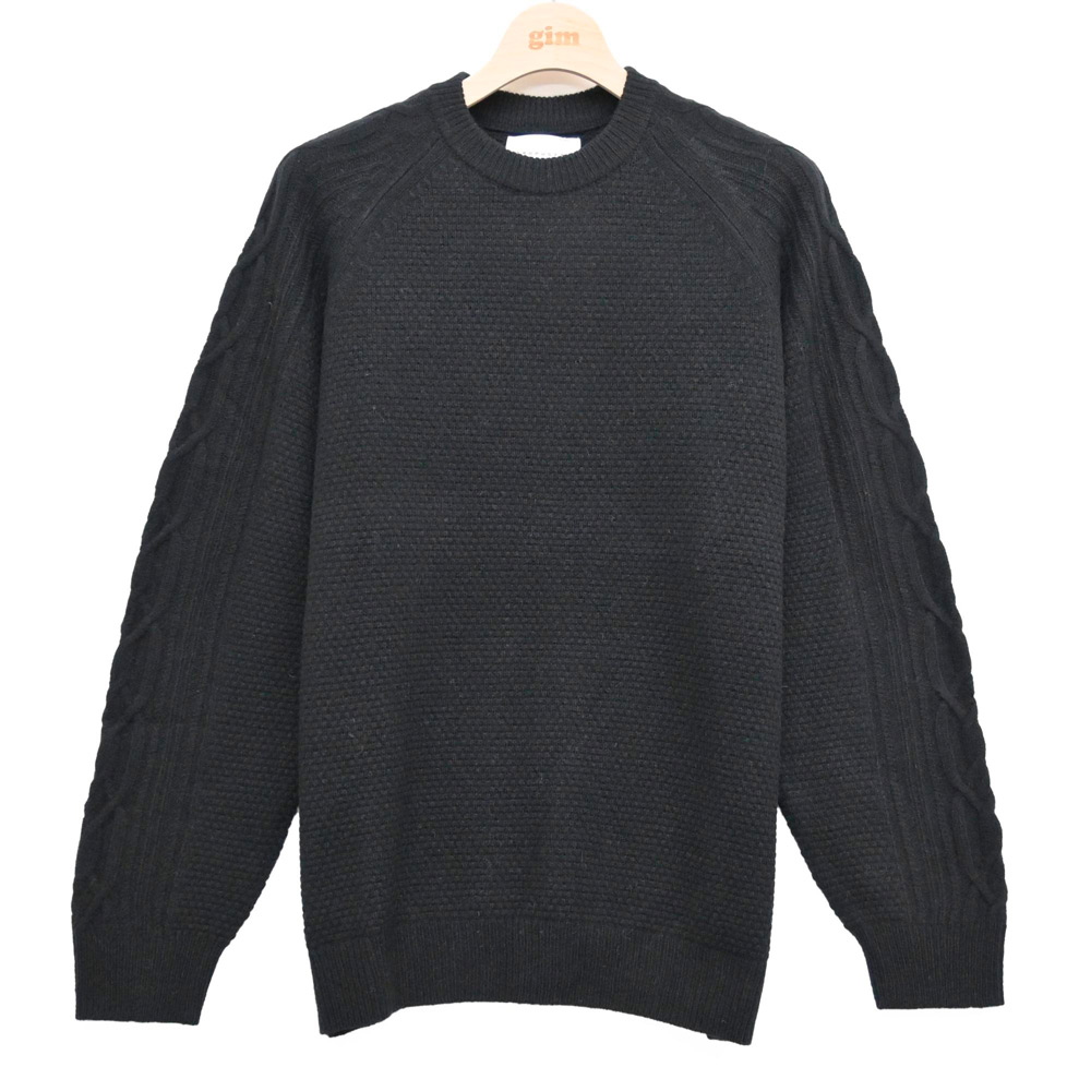 メンズ 7Gラムナイロンポップコーン地柄袖アラン柄クルー　M→L