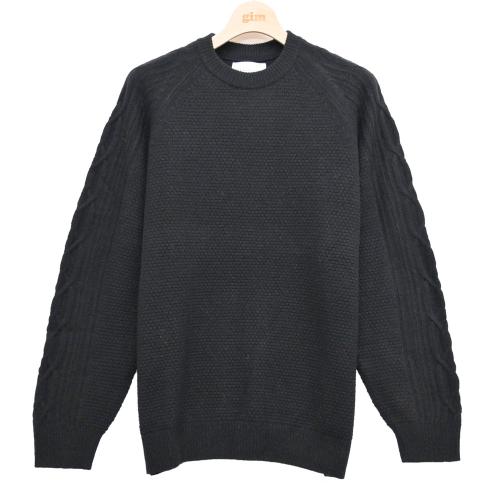 メンズ 7Gラムナイロンポップコーン地柄袖アラン柄クルー　M→L