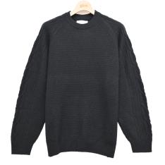 メンズ 7Gラムナイロンポップコーン地柄袖アラン柄クルー　M→L
