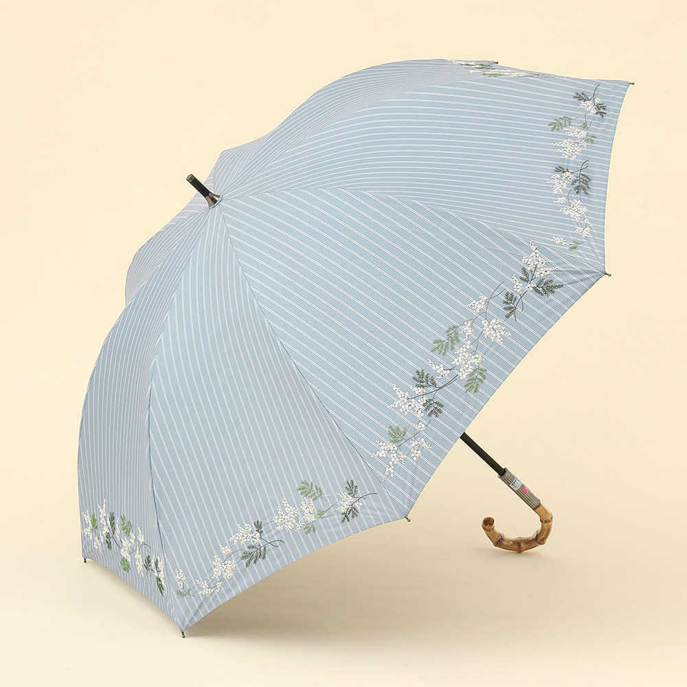 先染め ミモザ刺しゅう 婦人晴雨兼用長傘