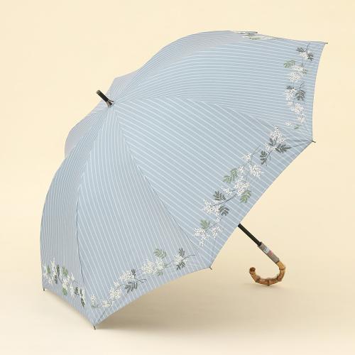 先染め ミモザ刺しゅう 婦人晴雨兼用長傘
