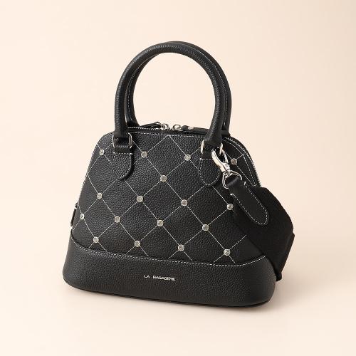 ラインストーンリベット　カウレザー2wayハンドバッグ