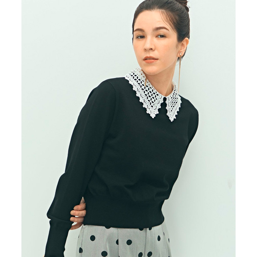 襟レース2WAYプルオーバーニット