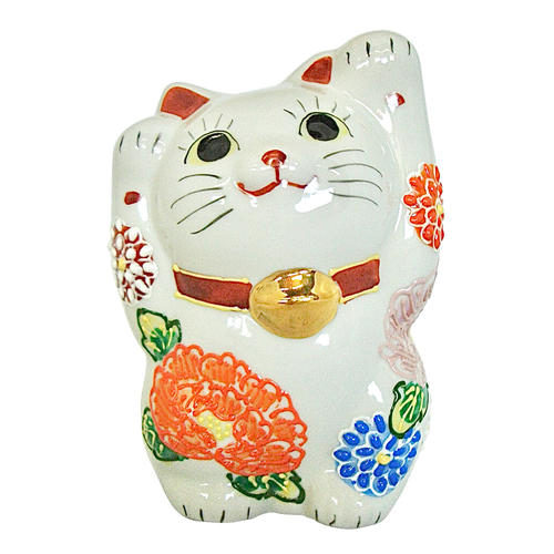 九谷焼 4号両手招き猫 花づくし
