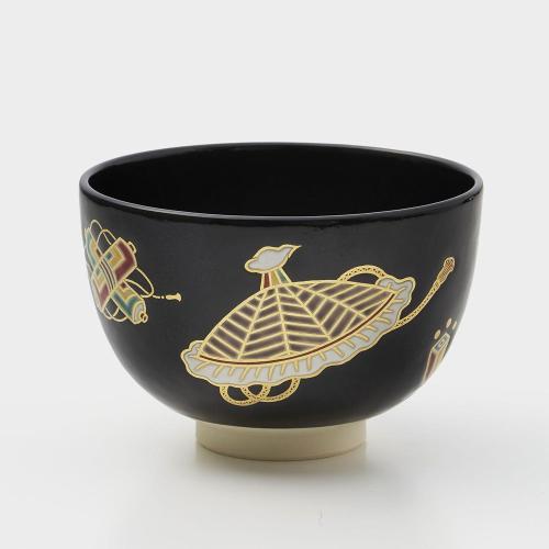 ＜九世 高橋 道八＞黒釉宝尽し茶碗