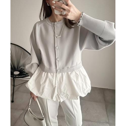 ＜Emma Taylor（エマテイラー）＞ビジュー釦バルーンヘムニットカーディガン