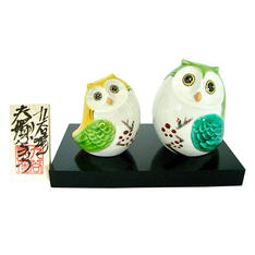 九谷焼 2.5号夫婦ふくろう　紅梅