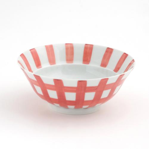 のっけ茶碗 格子 赤