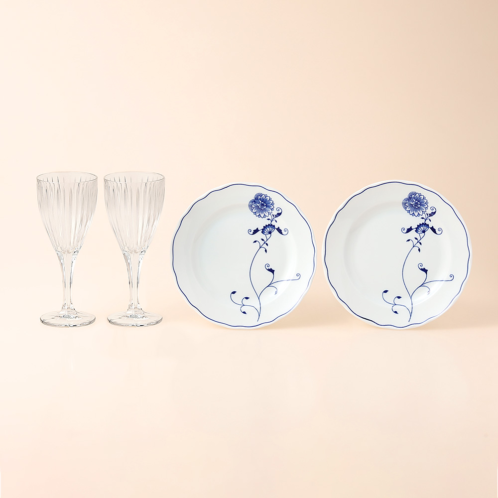 夏の福袋 ボヘミア陶器プレート・ボヘミアクリスタルワイングラスペアセット