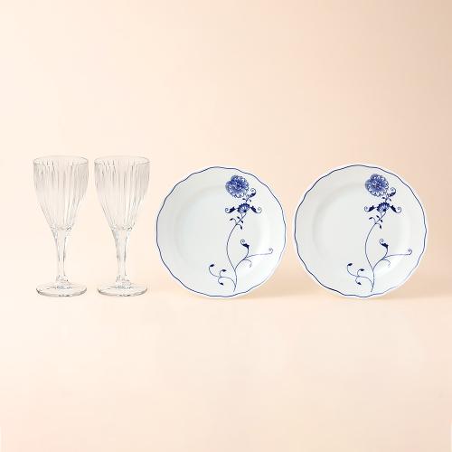 夏の福袋 ボヘミア陶器プレート・ボヘミアクリスタルワイングラスペアセット