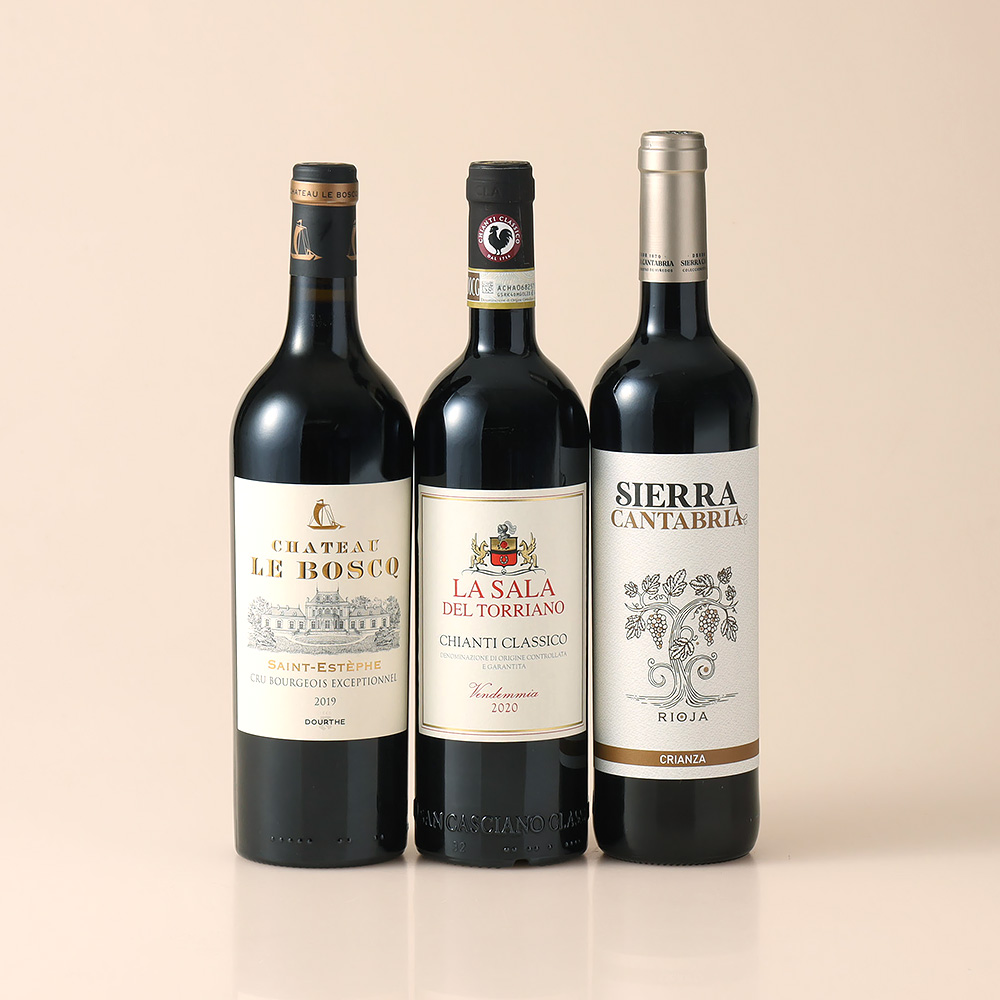 フランス・イタリア・スペイン　ヨーロッパ銘醸産地赤ワイン飲み比べ3本セット