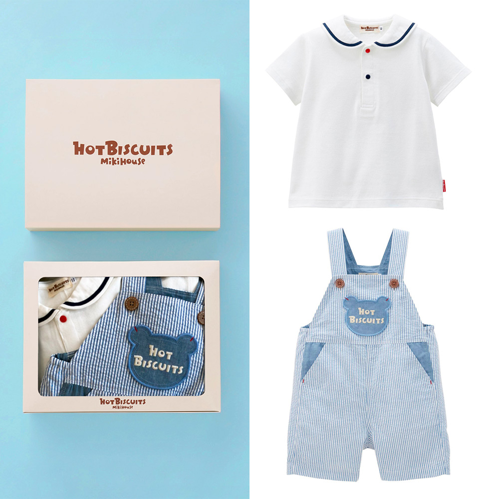 セーラー襟Tシャツ＆オーバーオールセット 80cm→90cm