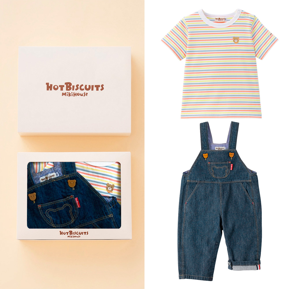 ボーダー半袖Tシャツ＆オーバーオールセット（BOX付き）
