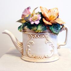 イタリア製 陶製小物　陶花ジョウロ