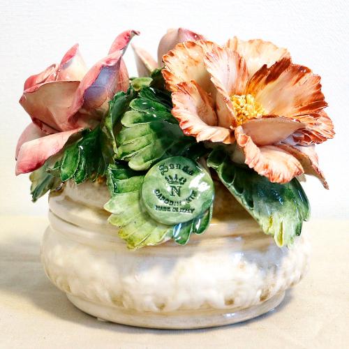 イタリア製 陶製小物　陶花丸型