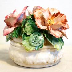 イタリア製 陶製小物　陶花丸型